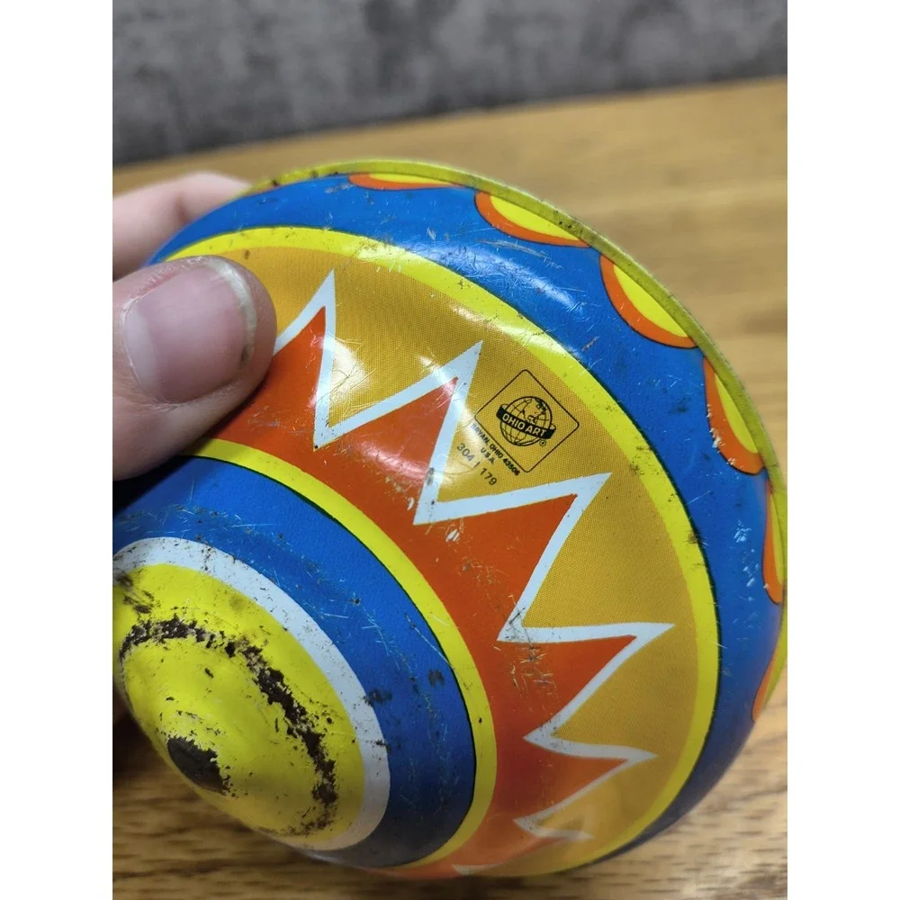 Vintage Ohio Art Push Spinning Top Circus Animal Train‎ Theme Push Spin Top